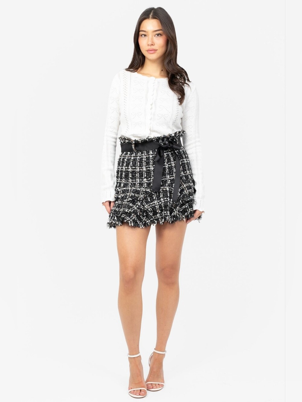 Neomie Belted Tweed Mini Skirt